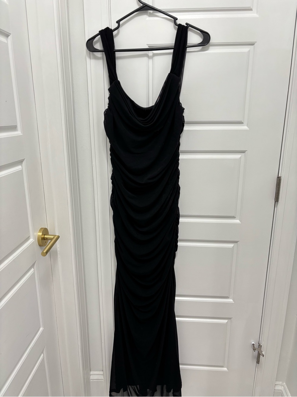 Black Ruched Sleeveless Maxi Dress - Elegant Evening Wear